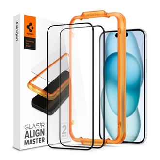 iPhone 15 SPIGEN ALM FC képernyővédő üveg 2db 2.5D, színkiemelés, ÁTLÁTSZÓ