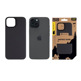 iPhone 15 TACTICAL MAGFORCE ARAMID szilikon telefonvédő ultravékony, karbon minta, FEKETE