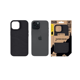 iPhone 15 TACTICAL MAGFORCE BEAVER szilikon telefonvédő mikrofiber plüss belső, topográfiai minta, FEKETE