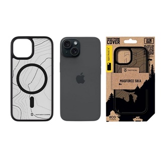 iPhone 15 TACTICAL MAGFORCE HYPERSTEALTH SIKA szilikon telefonvédő ütésállóság, topográfiai minta, FEKETE