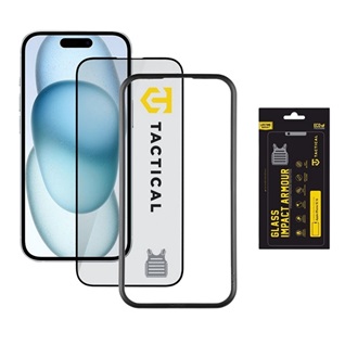iPhone 16 / 15 TACTICAL IMPACT ARMOUR GLASS képernyővédő üveg 3D, antibakteriális + segédkeret, FEKETE