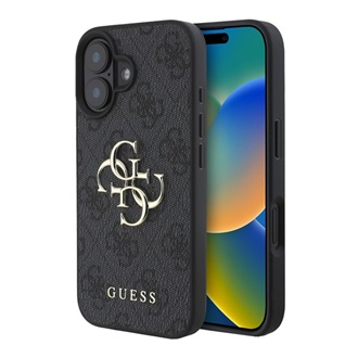 iPhone 16 5G GUESS 4G BIG LOGO szilikon telefonvédő ütésállóság, bőr hatású hátlap, FEKETE