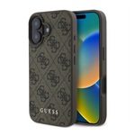 iPhone 16 5G GUESS 4G METAL GOLD LOGO műanyag telefonvédő textil hátlap BARNA