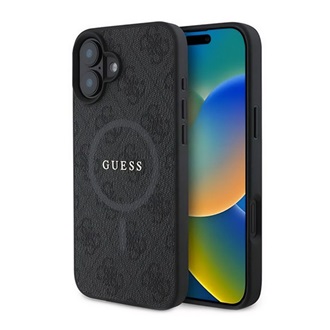 iPhone 16 5G GUESS 4G RING CLASSIC LOGO szilikon telefonvédő ütésállóság, MagSafe, FEKETE
