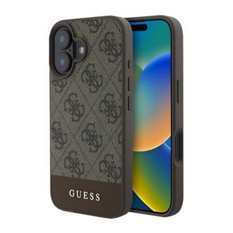 iPhone 16 5G GUESS 4G STRIPE műanyag telefonvédő textil hátlap BARNA