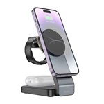 iPhone 16 5G HOCO CQ3 asztali töltőállvány 3in1 15W, Apple Watch töltő, FEKETE