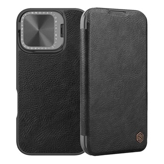 iPhone 16 5G NILLKIN QIN PROP tok álló, bőr hatású FLIP, kitámasztó, FEKETE