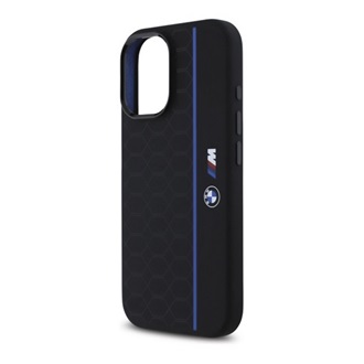 iPhone 16 BMW SILICONE HEXAGON BLUE LINES szilikon telefonvédő műanyag hátlap, MagSafe, FEKETE