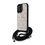 iPhone 16 GUESS PU 4G METAL LOGO CROSSBODY STRAP műanyag telefonvédő ütésállóság, bőr hatású hátla + vállpánt, RÓZSASZÍN