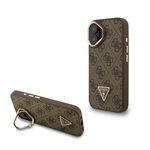 iPhone 16 GUESS PU 4G STRASS TRIANGLE LOGO STAND műanyag telefonvédő ütésállóság, kitámasztó, BARNA