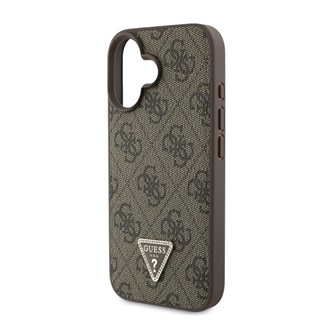 iPhone 16 GUESS PU 4G STRASS TRIANGLE METAL LOGO műanyag telefonvédő ütésállóság, bőr hatású hátlap, BARNA