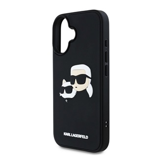 iPhone 16 KARL LAGERFELD 3D RUBBER DOUBLE HEADS szilikon telefonvédő ütésállóság, 3D, FEKETE