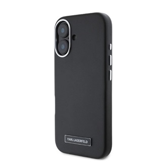 iPhone 16 KARL LAGERFELD FW METAL PLATE MAGSAFE szilikon telefonvédő ütésállóság, MagSafe, FEKETE
