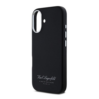 iPhone 16 KARL LAGERFELD GRAINED PU HOTEL RSG szilikon telefonvédő ütésállóság, bőr hatású hátlap, FEKETE