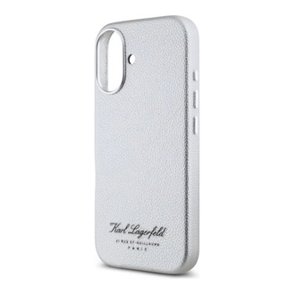 iPhone 16 KARL LAGERFELD GRAINED PU HOTEL RSG szilikon telefonvédő ütésállóság, bőr hatású hátlap, VILÁGOSSZÜRKE