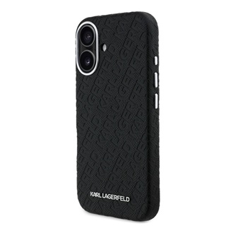 iPhone 16 KARL LAGERFELD GRAINED PU REPEATED LOGO MAGSAFE szilikon telefonvédő ütésállóság, MagSafe, FEKETE