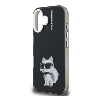 iPhone 16 KARL LAGERFELD IML AQUARELLE CHOUPETTE szilikon telefonvédő ütésállóság, kameravédő, FEKETE