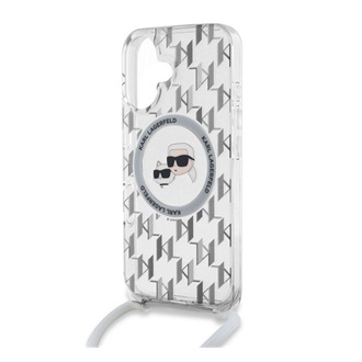 iPhone 16 KARL LAGERFELD IML MONOGRAM CROSSBODY K&CH HEADS MAGSAFE szilikon telefonvédő ütésállóság, nyakpánt, ÁTLÁTSZÓ