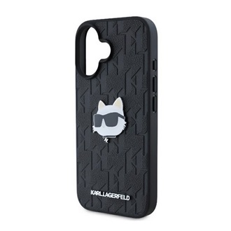 iPhone 16 KARL LAGERFELD MONOGRAM CHOUPETTE HEAD PIN szilikon telefonvédő ütésállóság, MagSafe, FEKETE