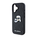 iPhone 16 KARL LAGERFELD MONOGRAM KARL & CHOUPETTE HEAD PIN szilikon telefonvédő ütésállóság, bőr hatású hátlap, FEKETE