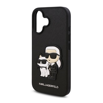 iPhone 16 KARL LAGERFELD PU SAFFIANO KARL AND CHOUPETTE szilikon telefonvédő ütésállóság, 3D, FEKETE