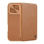 iPhone 16 NILLKIN QIN PROP tok álló, bőr hatású FLIP, kitámasztó, BARNA