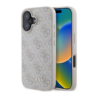 iPhone 16 Plus 5G GUESS 4G METAL GOLD LOGO műanyag telefonvédő textil hátlap RÓZSASZÍN