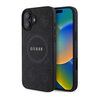 iPhone 16 Plus 5G GUESS SAFFIANO PEONY CLASSIC LOGO szilikon telefonvédő ütésállóság, MagSafe, FEKETE