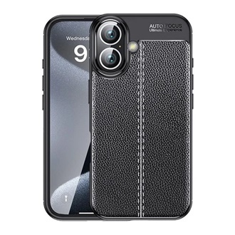 iPhone 16 Plus 5G Gigapack Szilikon telefonvédő ütésállóság, varrás minta, FEKETE