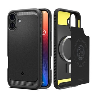 iPhone 16 Plus 5G SPIGEN RUGGED ARMOR szilikon telefonvédő ütésállóság, MagSafe, FEKETE