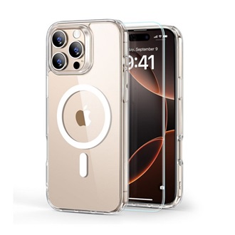 iPhone 16 Pro 5G ESR HYBRID HALOLOCK szilikon telefonvédő ütésállóság, MagSafe + képernyővédő üveg, ÁTLÁTSZÓ