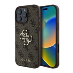 iPhone 16 Pro 5G GUESS 4G BIG LOGO szilikon telefonvédő ütésállóság, bőr hatású hátlap, BARNA