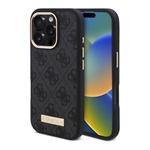 iPhone 16 Pro 5G GUESS 4G LOGO PLATE szilikon telefonvédő textil hátlap, MagSafe, FEKETE