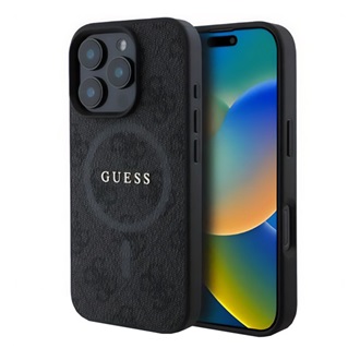 iPhone 16 Pro 5G GUESS 4G RING CLASSIC LOGO szilikon telefonvédő ütésállóság, MagSafe, FEKETE