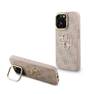 iPhone 16 Pro GUESS 4G METAL LOGO STAND műanyag telefonvédő ütésállóság, kitámasztó, RÓZSASZÍN