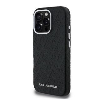 iPhone 16 Pro KARL LAGERFELD GRAINED PU REPEATED LOGO MAGSAFE szilikon telefonvédő ütésállóság, MagSafe, FEKETE