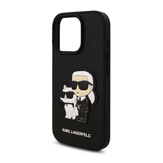 iPhone 16 Pro KARL LAGERFELD PU SAFFIANO KARL AND CHOUPETTE szilikon telefonvédő ütésállóság, 3D, FEKETE