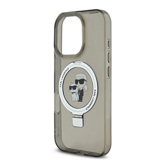 iPhone 16 Pro KARL LAGERFELD RINGSTAND KARL AND CHOUPETTE MAGSAFE szilikon telefonvédő ütésállóság, kitámasztó, FEKETE