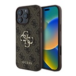 iPhone 16 Pro Max 5G GUESS 4G BIG LOGO szilikon telefonvédő ütésállóság, bőr hatású hátlap, BARNA