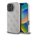iPhone 16 Pro Max 5G GUESS 4G METAL GOLD LOGO műanyag telefonvédő textil hátlap RÓZSASZÍN
