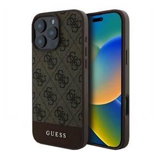 iPhone 16 Pro Max 5G GUESS 4G STRIPE műanyag telefonvédő textil hátlap BARNA