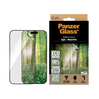 iPhone 16 Pro PANZERGLASS ECO MATRIX képernyővédő üveg flexibilis, karcálló + segédkeret, ÁTLÁTSZÓ