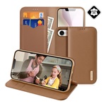 iPhone 16e DUX DUCIS HIVO tok álló, valódi bőr FLIP, RFID, BARNA