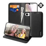 iPhone 16e DUX DUCIS HIVO tok álló, valódi bőr FLIP, RFID, FEKETE