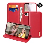 iPhone 16e DUX DUCIS HIVO tok álló, valódi bőr FLIP, RFID, PIROS