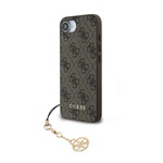 iPhone 16e GUESS 4G CHARMS műanyag telefonvédő textil hátlap, telefondísz, BARNA