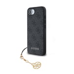 iPhone 16e GUESS 4G CHARMS műanyag telefonvédő textil hátlap, telefondísz, SÖTÉTSZÜRKE