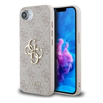 iPhone 16e GUESS PU 4G METAL LOGO CASE műanyag telefonvédő ütésállóság, bőr hatású hátlap, RÓZSASZÍN
