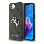 iPhone 16e GUESS PU 4G METAL LOGO CASE műanyag telefonvédő ütésállóság, bőr hatású hátlap, SÖTÉTSZÜRKE