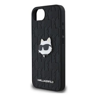 iPhone 16e KARL LAGERFELD MONOGRAM CHOUPETTE HEAD PIN szilikon telefonvédő ütésállóság, MagSafe, FEKETE